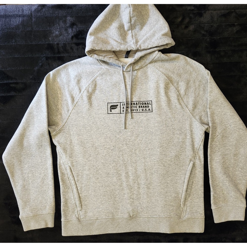 Fabletics Hoodie Mens Medium Gray Fleece Pullover Sweatshirt Zipper Pockets Run